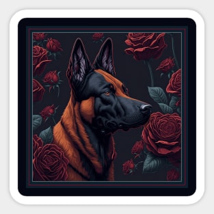 Belgian malinois red roses Sticker